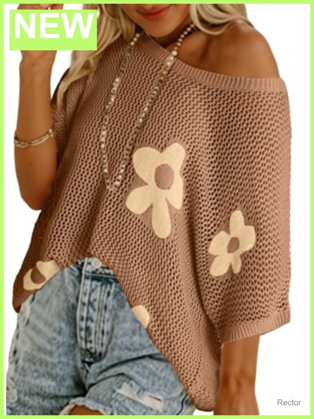 Crochet Floral Short Sleeve Sweater Lightweight Knit Pullover Cover Up